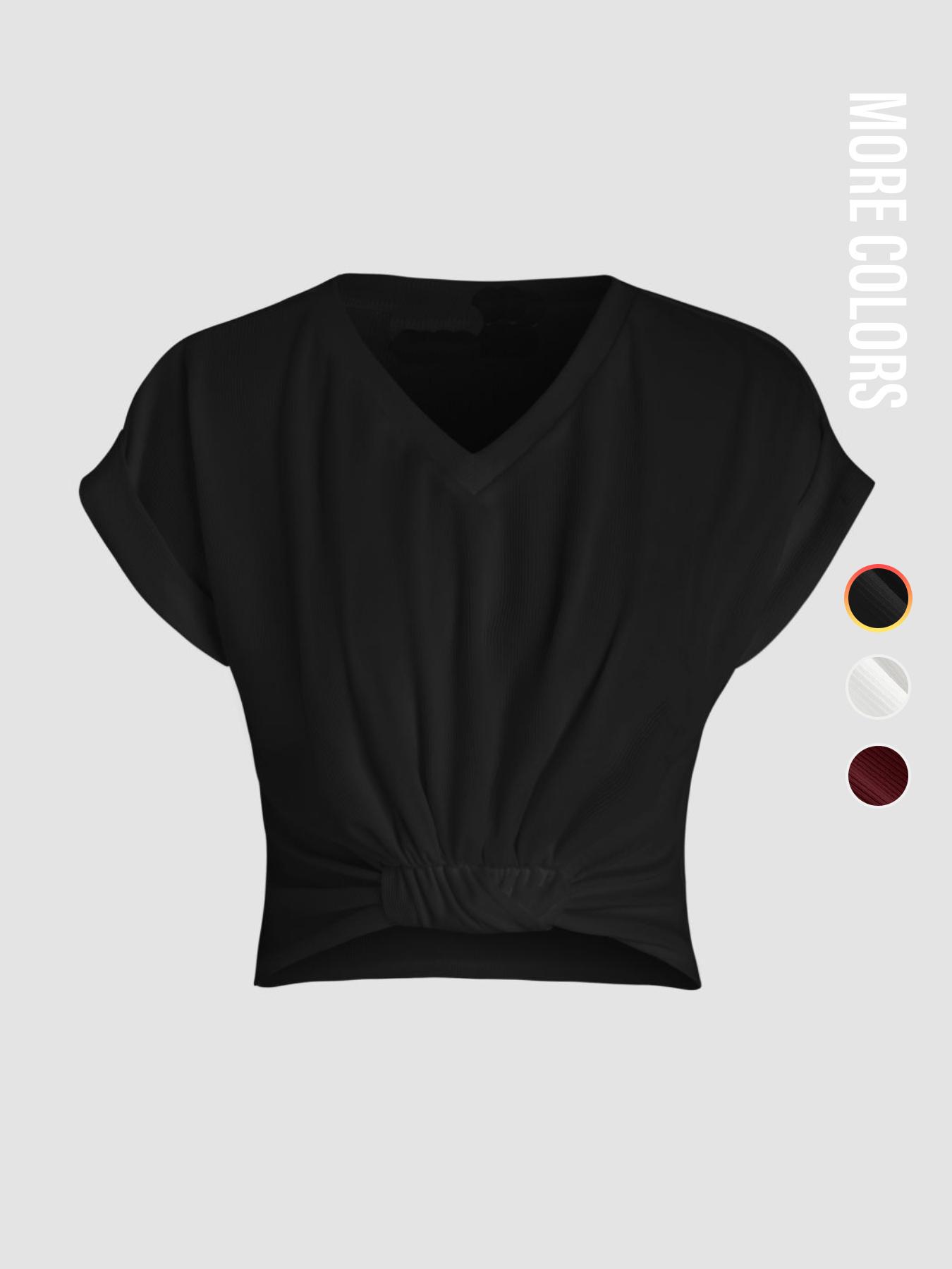 Women's Plain V Neck Fitted Tee, Casual Short Sleeve T-Shirt for Summer, Ladies Clothes for Daily Wear