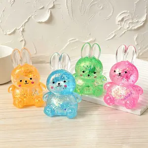 Cute Bunny Glitter Squeeze Stress Ball, Soft Jelly Texture Anxiety Relief Fidget Toy, TPR Decompression Sensory Toy for Kids & Adults, Slow Rebound Animal Squeeze Toy