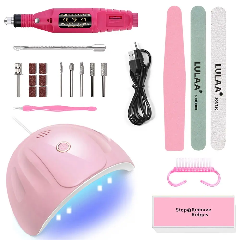 LULAA Nail Art Tool Kit, Electric Nail Drill Machine + UV LED Nail Lamp, Complete Manicure Pedicure Set for Polishing Cuticle Remover, DIY Home Nail Supplies