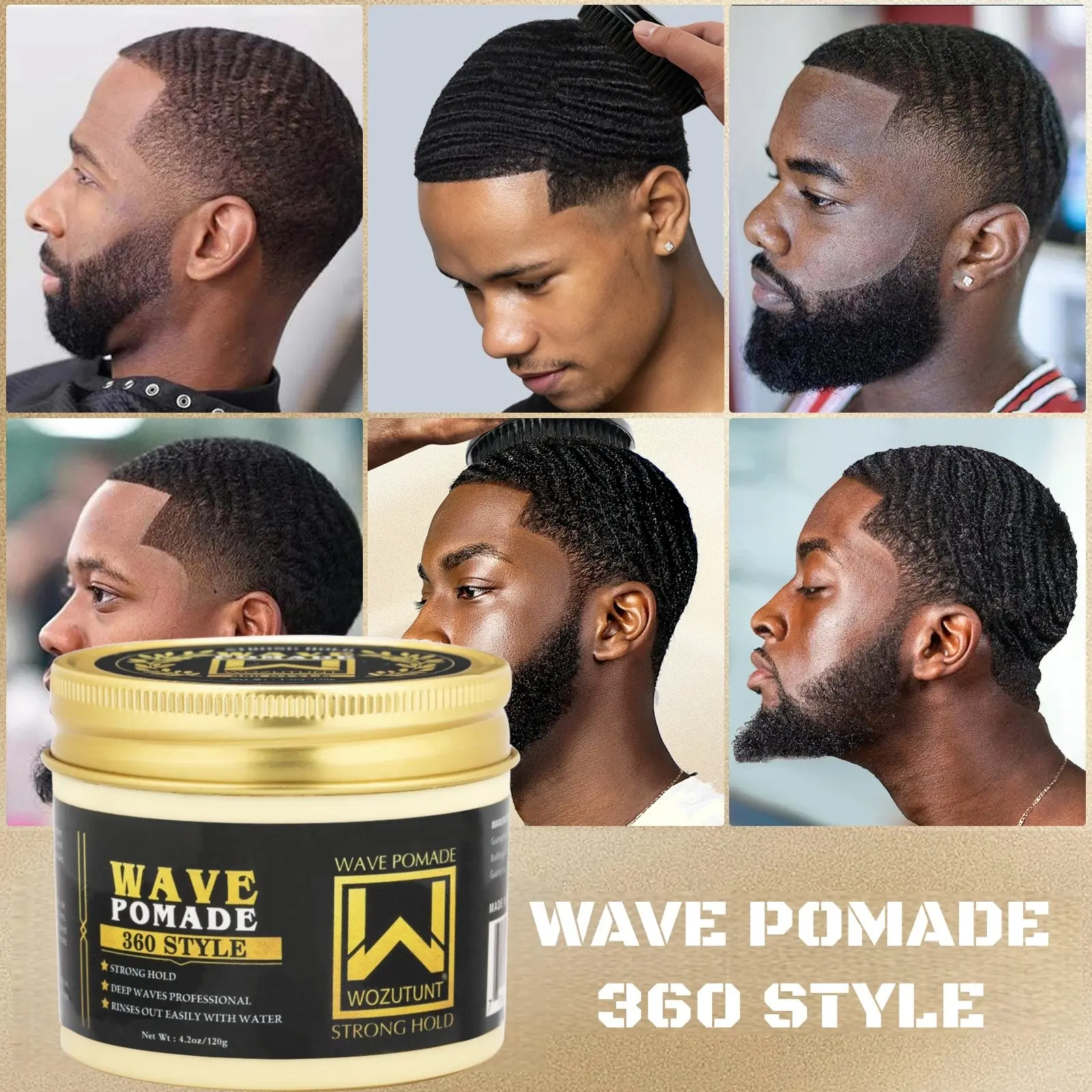 360 Wave Pomade Set, Men's Hair Styling Paste, Single/Set Pack. Comes with silky hair guard, brush and hair cap, hair styling pomade. Ideal for men to create wave hairstyles, portable travel styling kit.