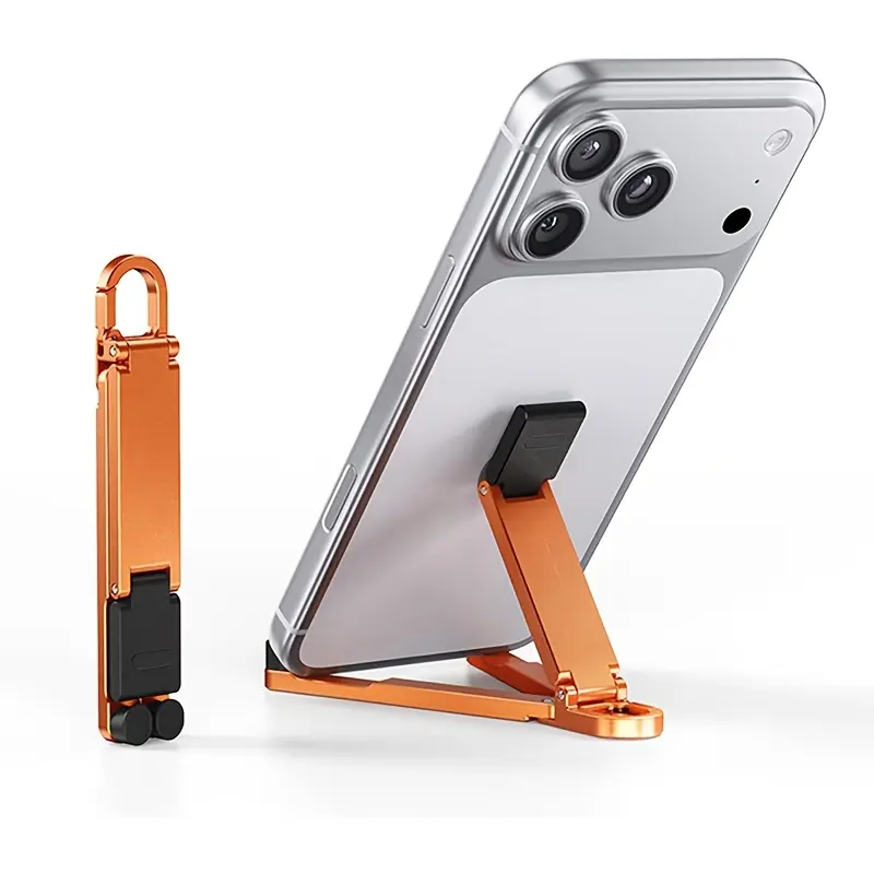 Portable Foldable Phone Holder, Mini Keychain Phone Holder with Spring Hook, Compact Travel Support Stand, Compatible with IPhone and All Smartphones Under 8 Inches