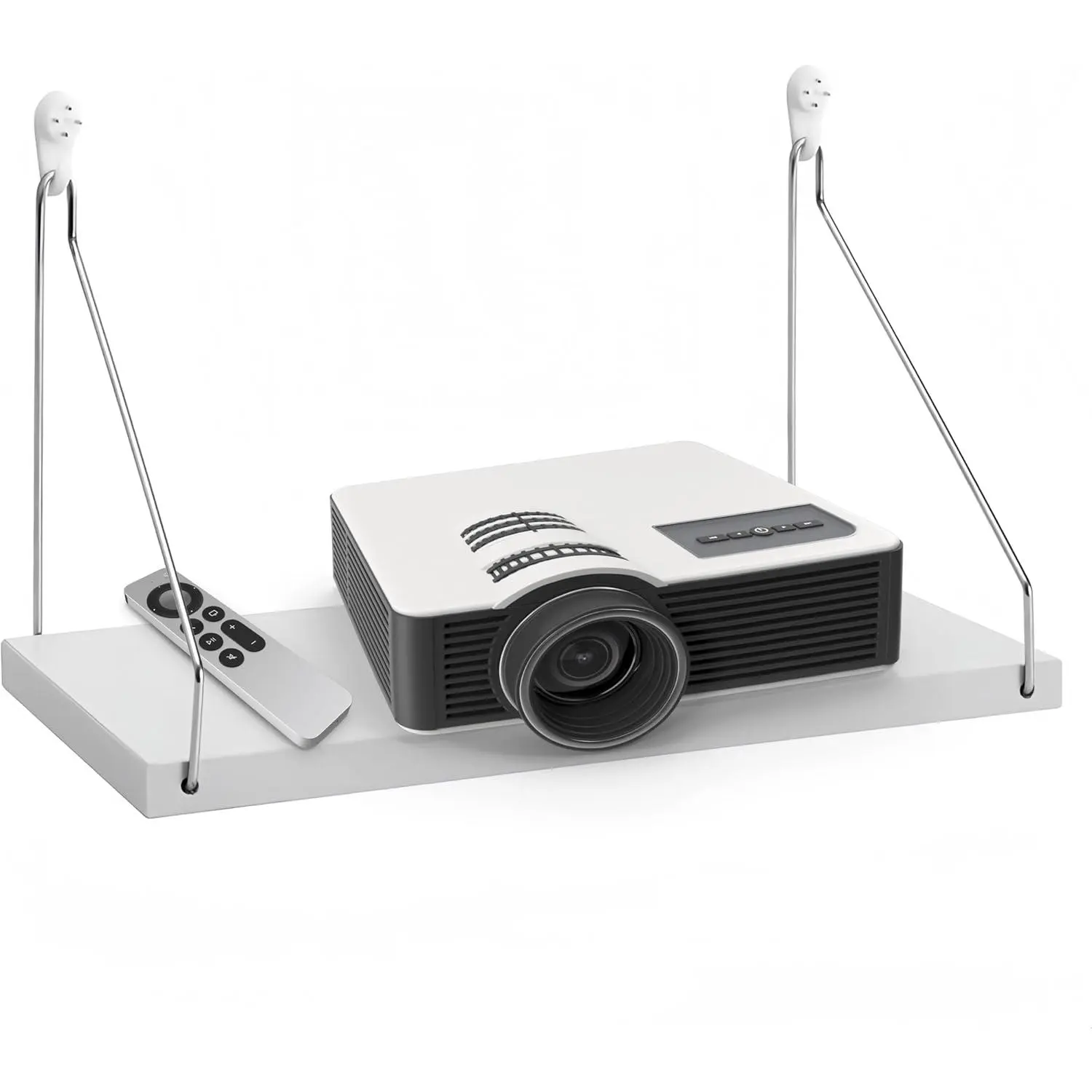 Projector Shelf for Wall No Drilling, 15.75" x 7.87" Wooden Shelf Holds Up to 33 lb, Perfect for Projector, Xbox, PS5, DVD Player, Under TV Floating Shelf
