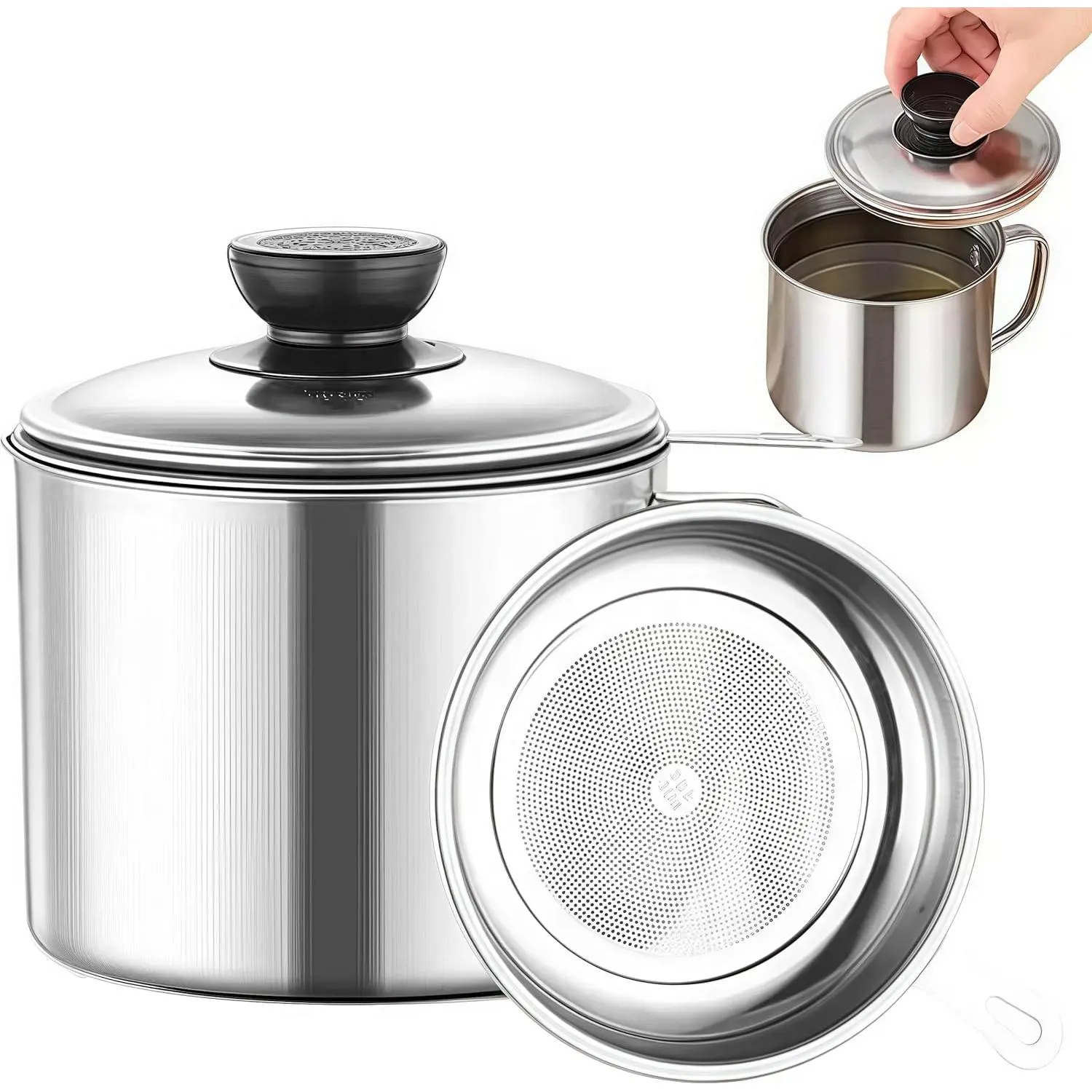Bacon  Container Saver with Strainer, 34oz Stainless Steel Cooking Oil Storage Can