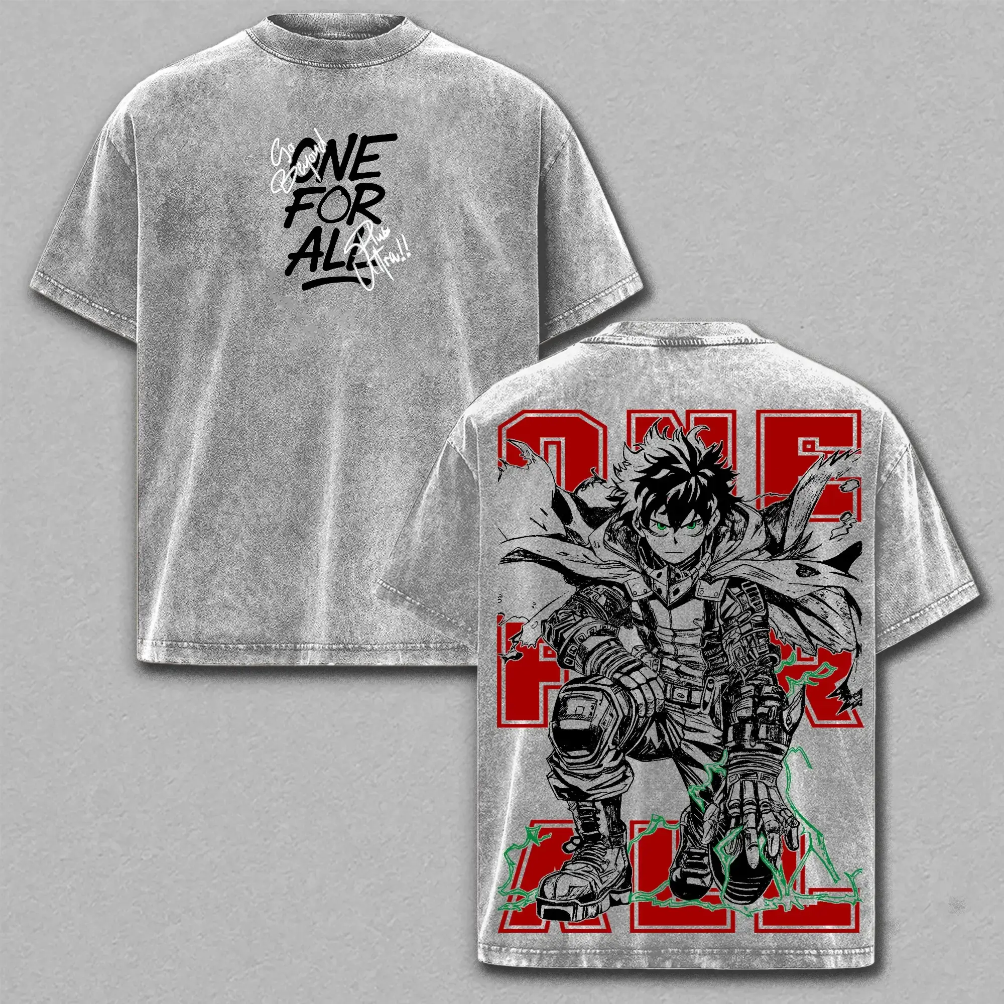 Women's My Hero Academia Graphic Print Short-Sleeve Cotton T-Shirt - Midoriya Izuku Retro Aesthetic Vintage Wash Oversized Unisex Tee, Summer Casual True-to-Size Street Top