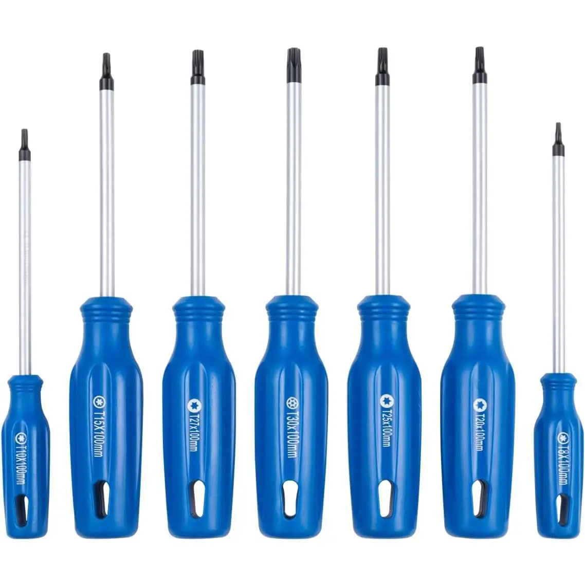 7-Piece Torx Screwdriver Set, T8-T30 Sizes (T8, T10, T15, T20, T25, T27, T30), Heat Treated CR-V Steel, Soft Grip Non-Slip Handle