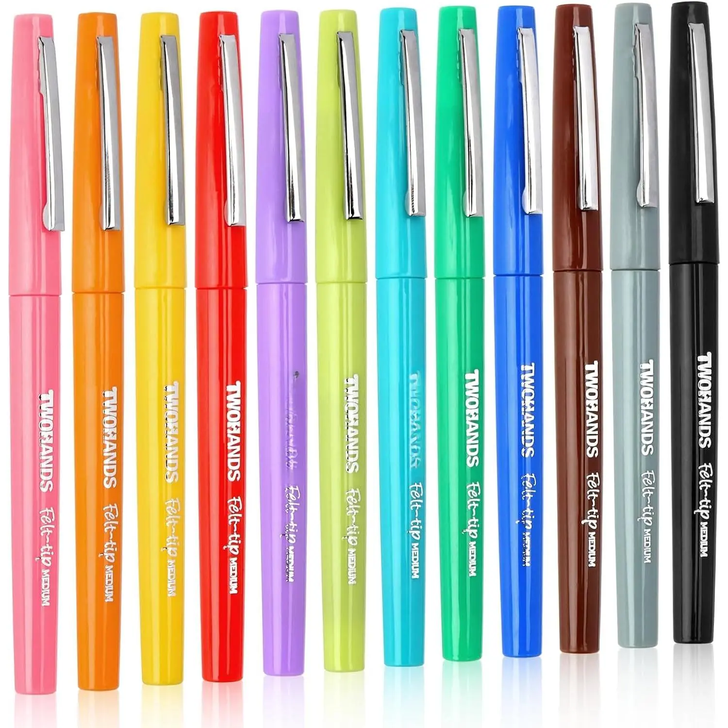 Felt Tip Pens, 0.7mm Medium Point Fineliner Pens,  Colors No Bleed Felt Pens for Journaling, Coloring, Note Taking, Planner, 12-pack 22004