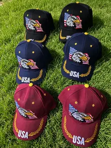 6-Pack Usa 250th Anniversary Caps, Eagle Flag Embroidered Baseball Hats, Wheat Border Summer Sun Protection, July 4th Independence Day Patriotic Hats