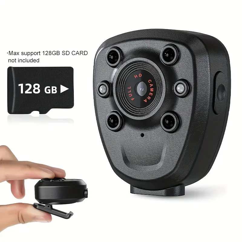 Portable Compact Wearable Body Camera - HD Resolution, Night Vision, Audio Recording, Cordless, 800mAh Rechargeable Lithium Battery for Sports & Outdoor Activities