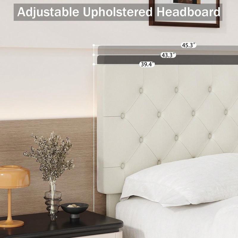 Linen Bed Frame with Button Tufted Headboard, Twin Full Queen  Sizes, No Box Spring Needed, Easy Assembly