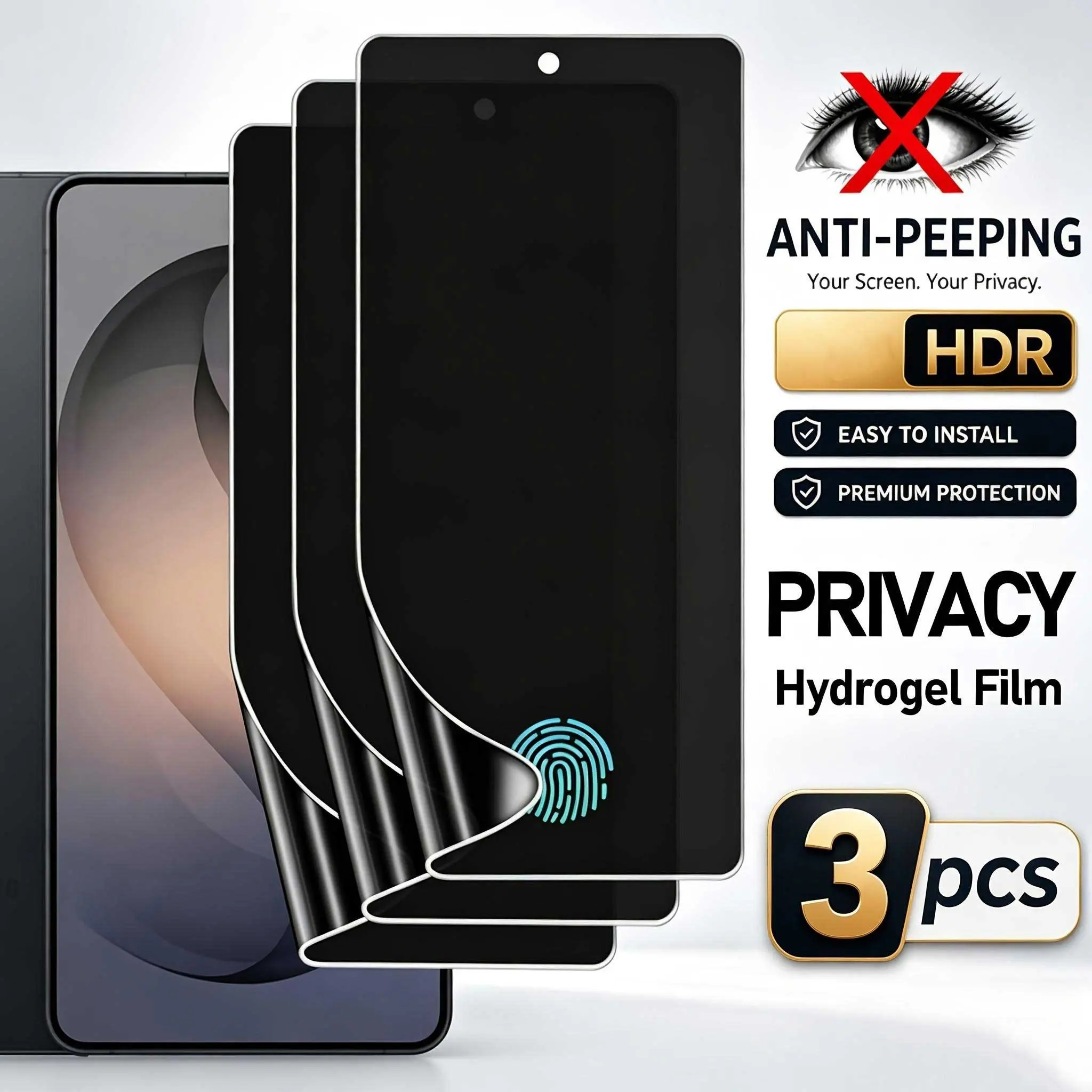 3 Pack for Samsung Galaxy S26 Ultra S25 Edge S24 FE S23 S22 Ultra S21 S20 Plus Ultra FE Privacy Protective Phone Screen Protector | No Bubble, Dust Removal, Case Friendly, Fingerprint ID Support, Anti-Spy Film