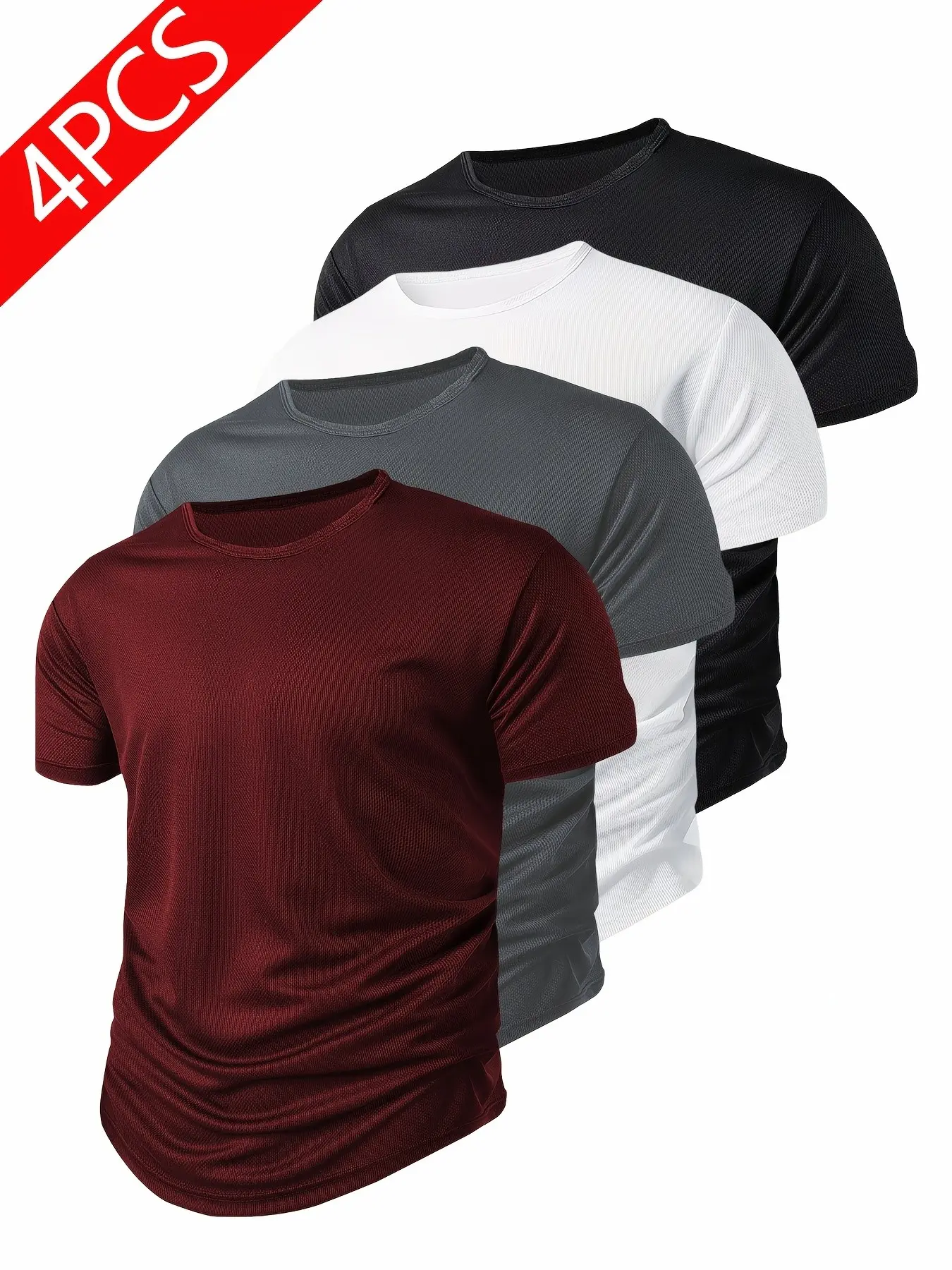 Four-Pack Mixed Color Casual Sport T-Shirts, Quick-Dry Breathable Solid Fitness Wear, Running Basketball Soccer, Gym and Stadium T-Shirts