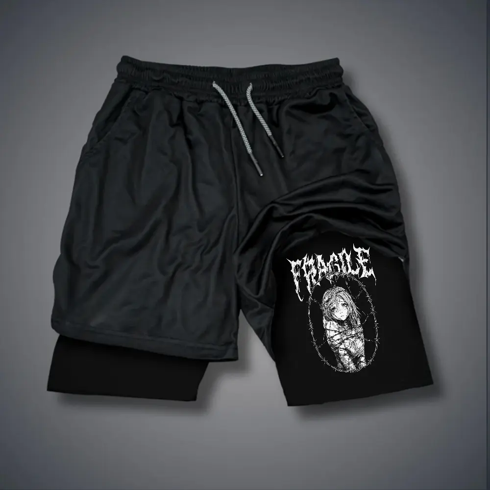80s 90s Double-Layer Sports Shorts Graphic Shorts Black Camo Streetwear Shorts Men Outfits Men Vacation Outfits Shorts