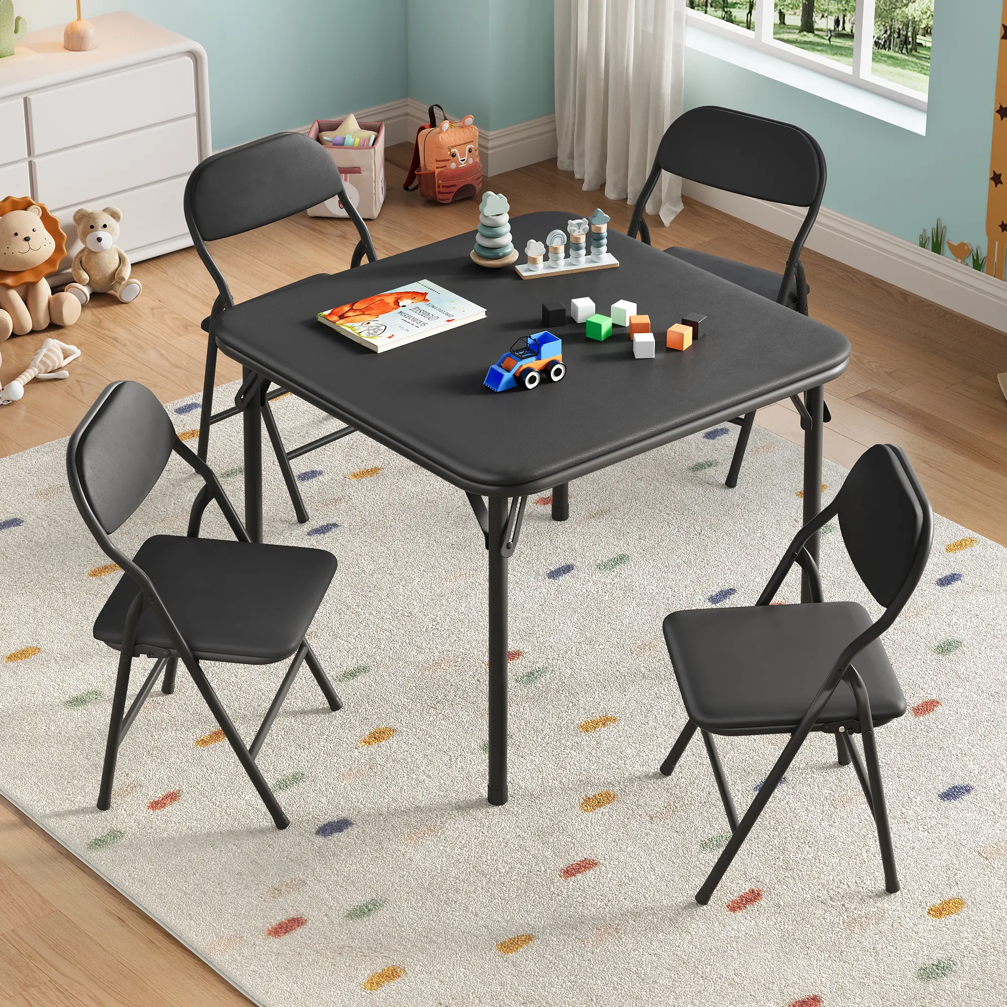 3-Piece Kids Folding Table and Chairs Set - Activity Play Table for Crafts, Learning & Snacks - Includes 1 Folding Table + 2 Folding Chairs