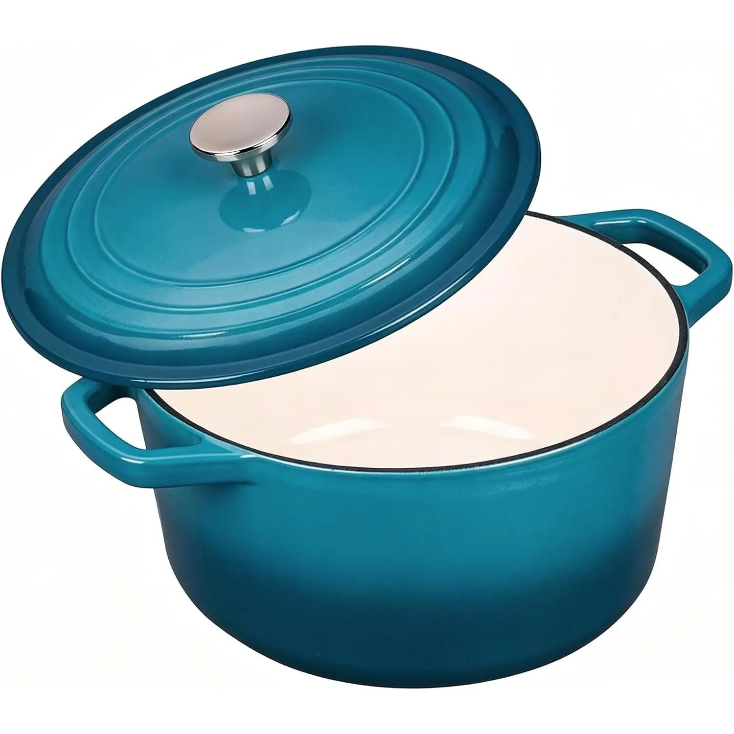 Enameled Cast Iron Dutch Oven 4.5 Quarts Non Stick Casserole Pot with Lid, Peacock Blue