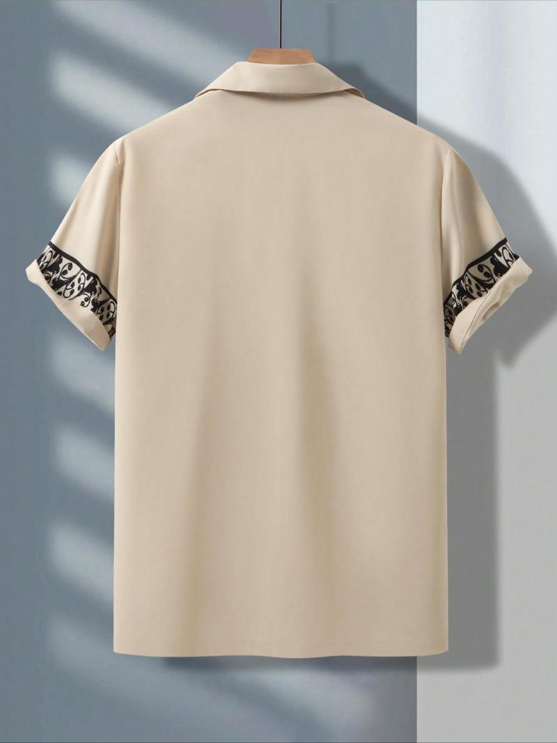 Men's Floral Print Short Sleeve Shirt, Casual Style Shirt, Regular Fit Casual Button Front Collared Top for Summer, Men's Clothes for Beach Vacation, Menswear