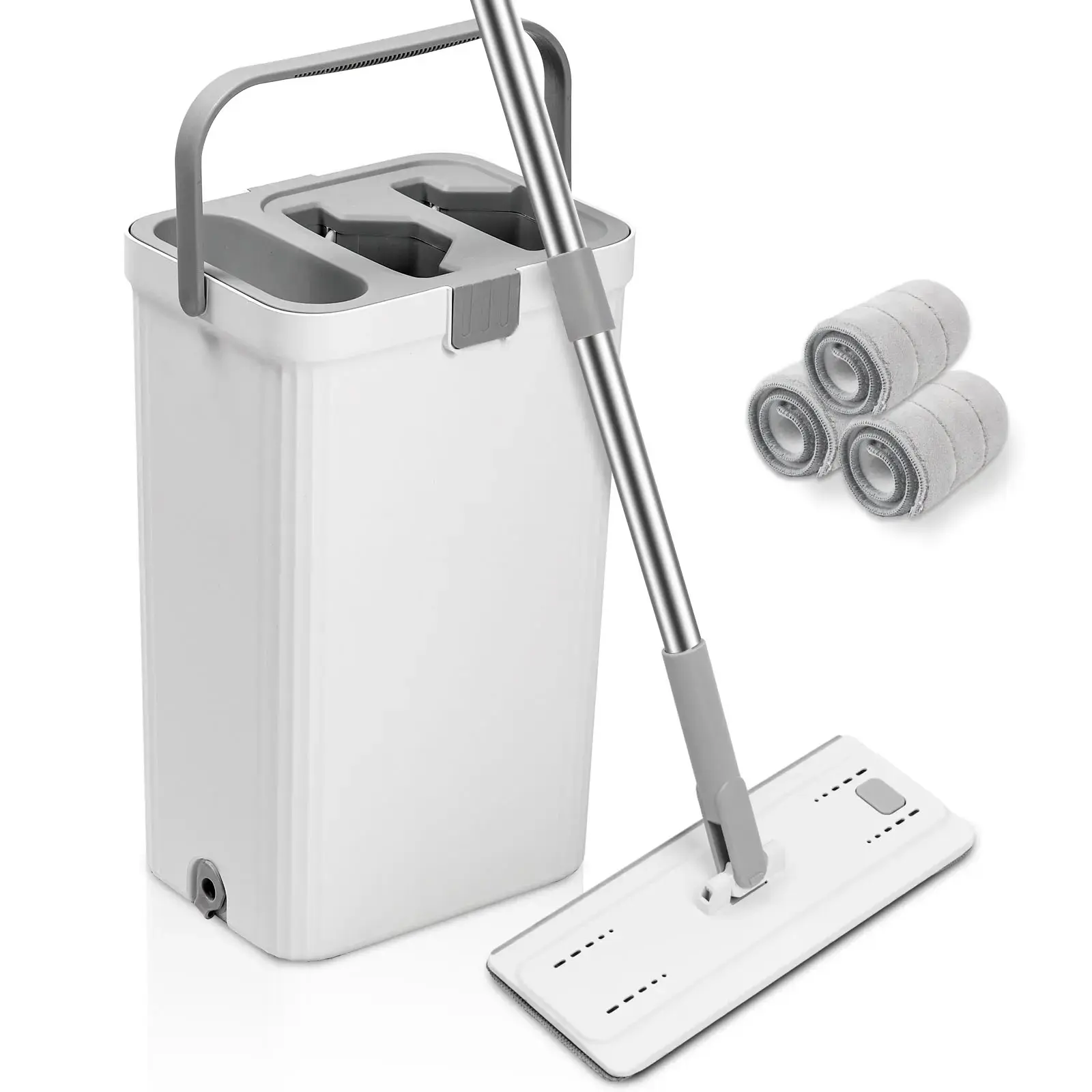 Mop and Bucket System, Separates Dirty and Clean Water, Floor Mop and Bucket with Wringer Set for Home, Include 3 Reusable Microfiber Mop Pads, Home Cleaning for All Floor Types
