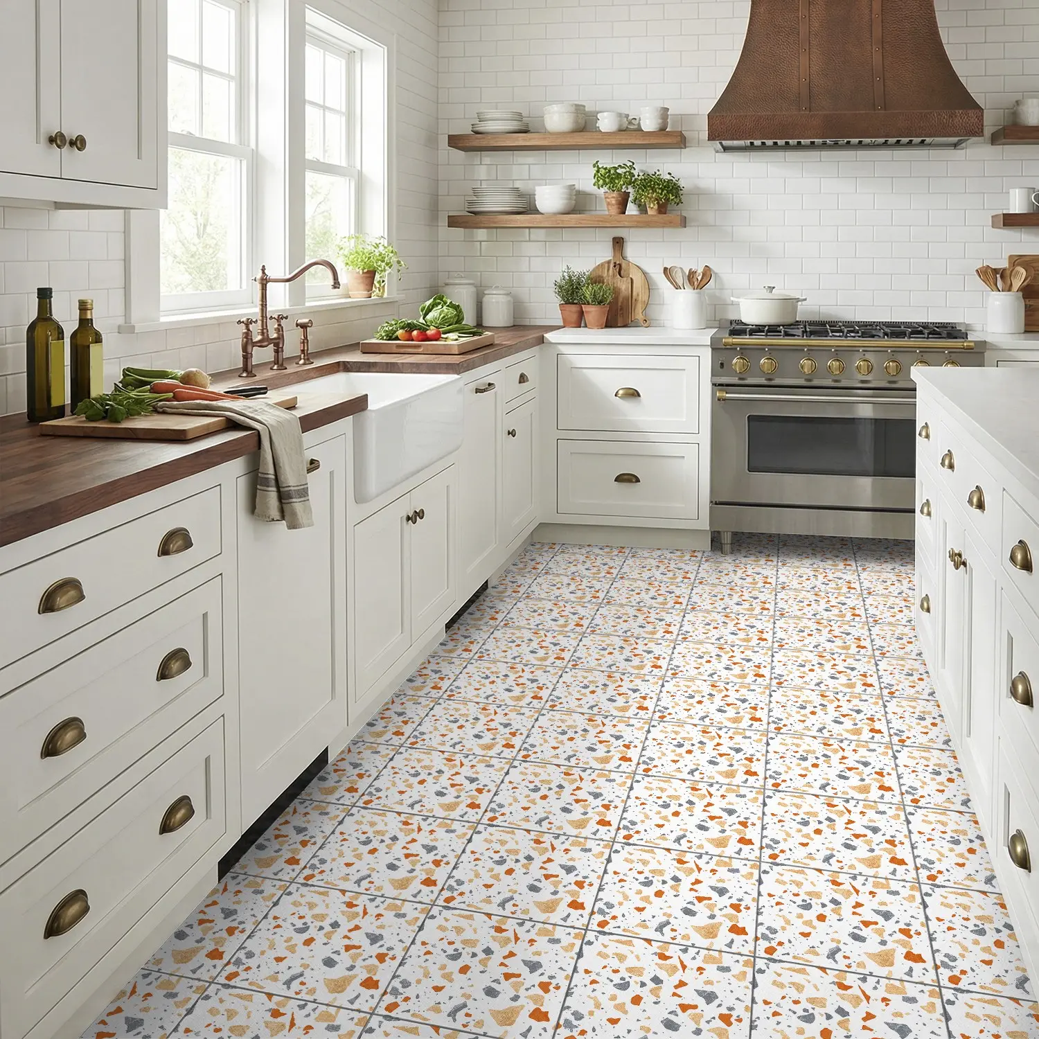 24pcs Self-Adhesive PP Floor Tiles, Waterproof and Oil-Resistant, Geometric Abstract Design, Ideal for Living Room, Kitchen, Bathroom
