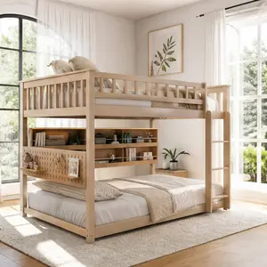 ARCH Full over Full Bunk Bed with Integrated Shelving, Color-Changing Lights, Pegboard, Solid Wood MDF, Beige/Brown Options, Storage Headboard, Safety Rope, Multi-Color LED Strip, Customizable Organization, Sturdy Guardrails, Ladder, Kids Guest Room