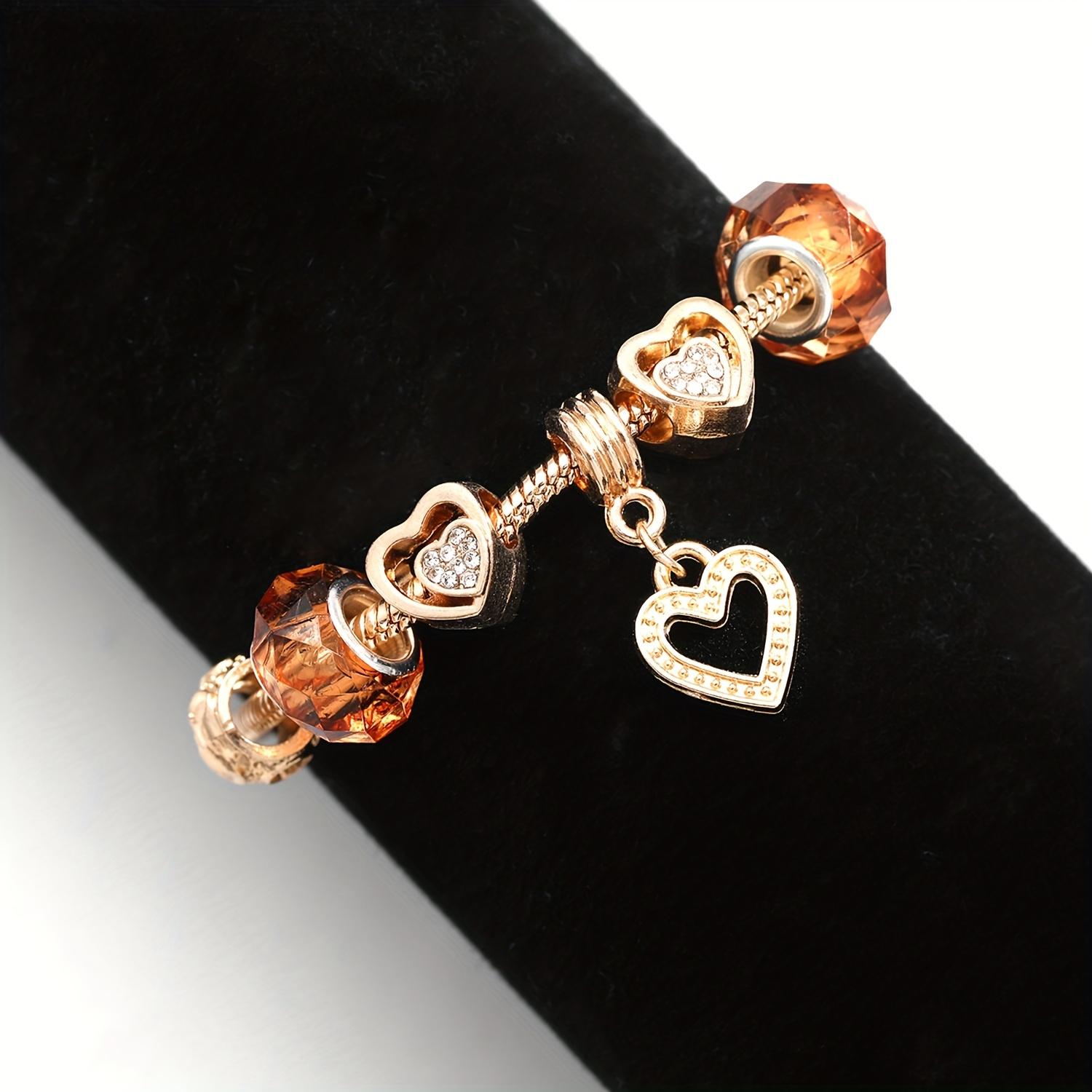 Elegant Adjustable Charm Bracelet For Women, Handmade Beads, Heart Pendant Bracelet, Fashion Jewelry Mother'S Day And Valentine'S Gift