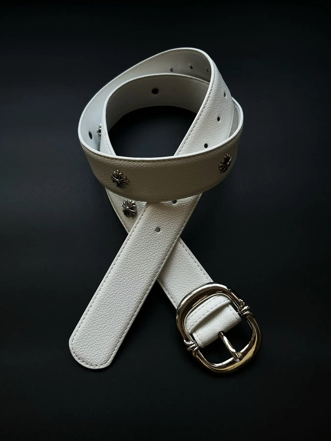 Suitable for both men and women Cross flower lychee pattern white retro fashion belt, casual versatile, high-end men's and women's waist belt, Stylish Belts, PU Leather Belt
