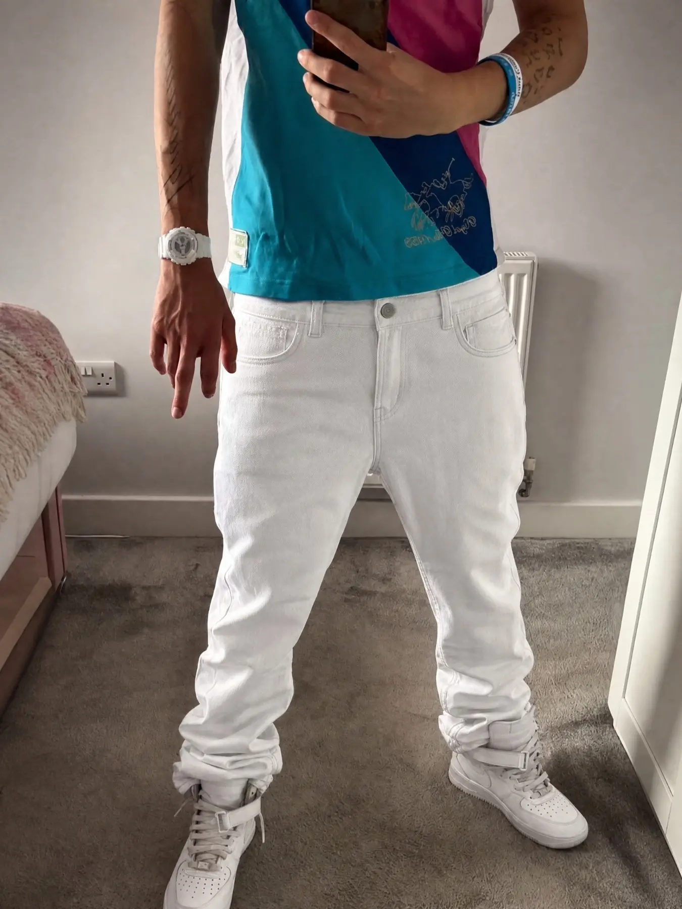 Men's Plain Elastic Fitted Straight Leg Jeans, American Classic Casual Simple Versatile Drop Waist Four-Season Long Pants