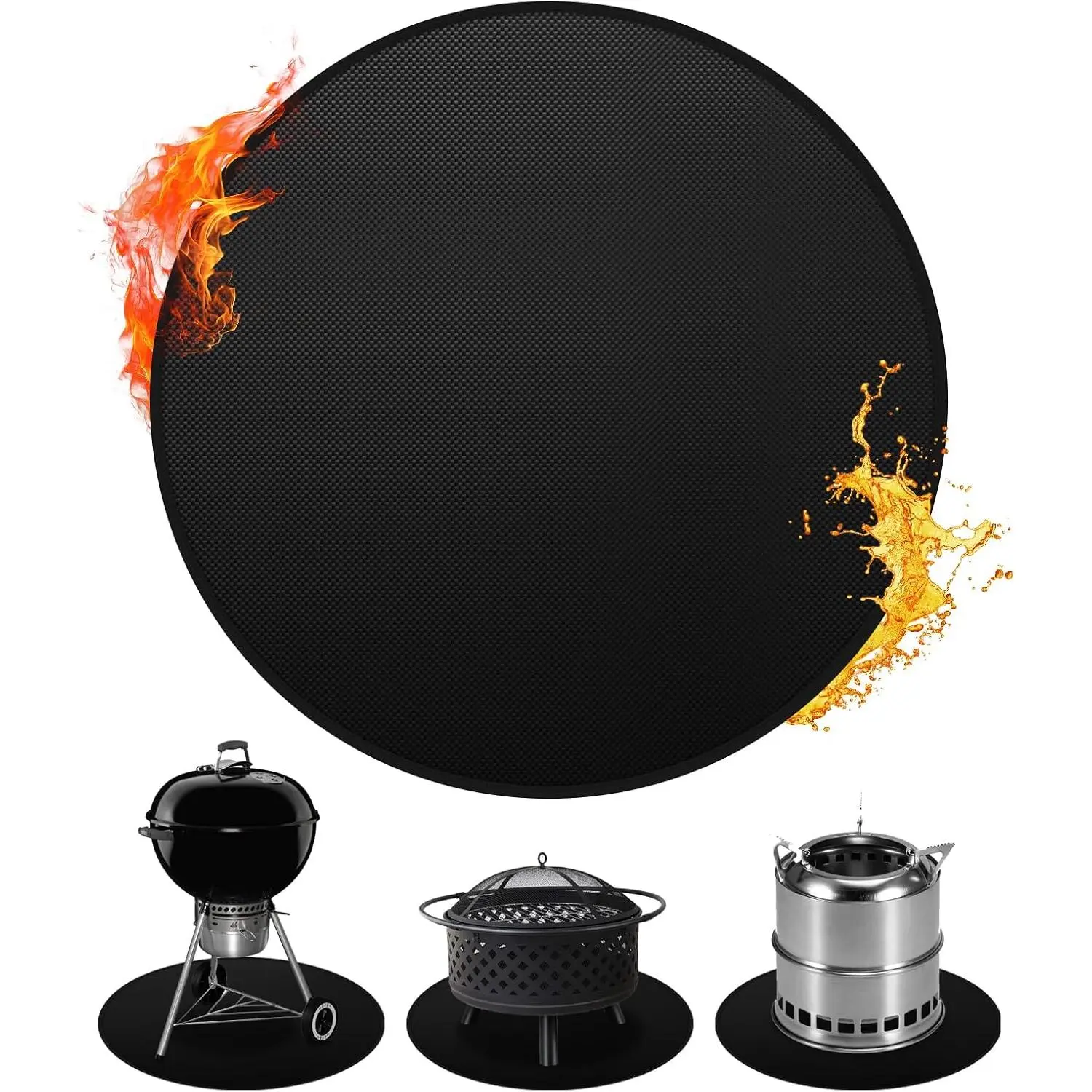 36'' Fire Pit Mat for  Stove Bonfire Round Fireproof Grill Mat Oil-Proof  Grill Pad for Deck Patio Grass and Outdoor BBQ Accessories Portable