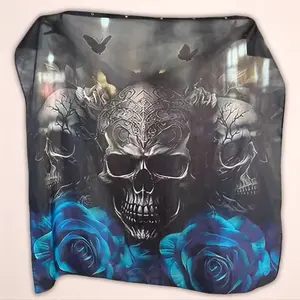 Halloween Skull and Blue Rose Pattern Bath Curtain Set, Includes 12 Hooks, Bathroom Mats, Ideal Gift for Family and Friends, Shower Essentials