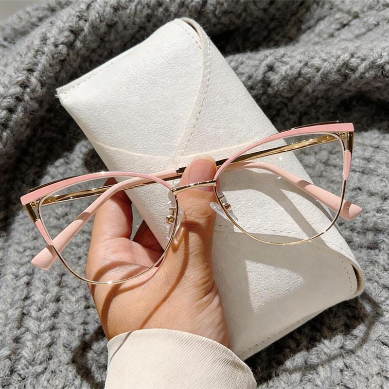 Cat-Eye Metal Frame Blue Light Blocking Glasses Sleek Plain Front Design Advanced Anti-Blue Light Eyewear for Everyday Screen Use Targeted Lens Technology Lightweight Comfort Clear Color-True Lenses