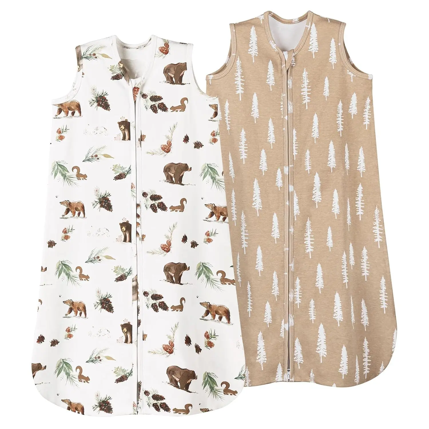 100% Organic Cotton Baby Sleep Sack 6-12 Months – 2-Pack Soft Wearable Blankets with 2-Way Zipper, Medium, Woodland Print for Infant Boys & Girls(Gift)