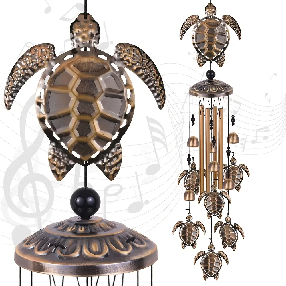 Sea Turtle Wind Chime Elegant Iron Art Ornament with 4 Tubes & 6 Bells Romantic Hanging Wind Bell Waterproof Outdoor Garden Decor for Home Balcony Courtyard Backyard Patio Indoor Outdoor Holiday Landscape Hanging Decoration