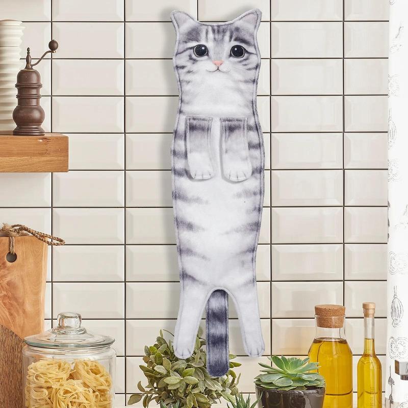Funny Cat Hand Towels Kitchen Bathroom Hand Towel Quick Dry Soft Absorbent Microfiber Cat Shape Wipe Hands Towel For Cat Lovers