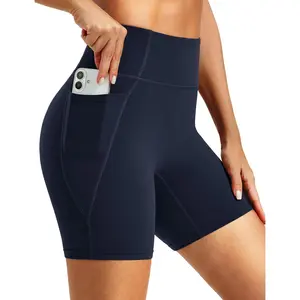 Women's 6" Biker Shorts High Waisted Tummy Control Workout Running Shorts with Pockets Yoga Gym Spandex