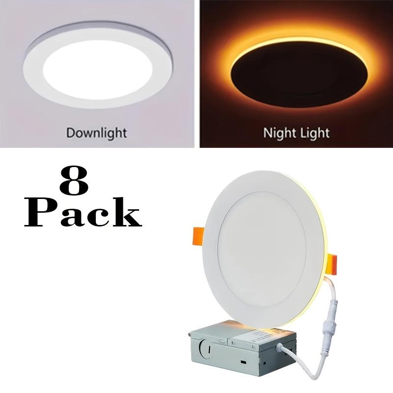 4/8/16-pack 6-inch ultra-thin LED recessed ceiling lights with night light function, includes junction box, 5 selectable color temperatures (2700K-5000K), dimmable, 120V, 12W high brightness, suitable for modern interior decoration.