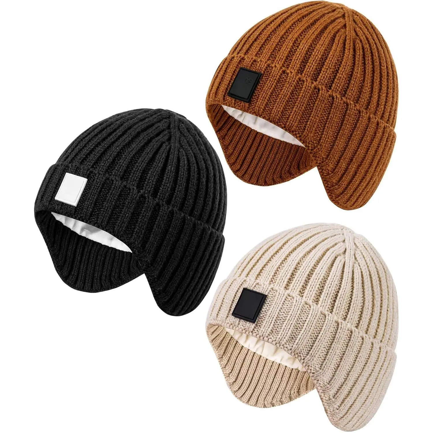 3 Pack Baby Beanie Hats with Earflaps, 2 Size Baby Winter Hat  Toddler Kids, Fleece Lined Knit Hat  Girls Boys bonnets