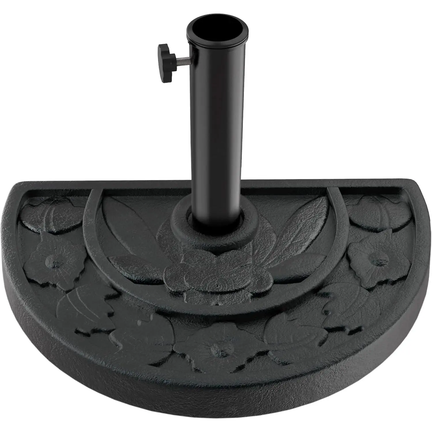 Half Round Umbrella Base - 20lb Weighted Semicircle Freestanding Resin and Concrete Umbrella Stand for Outdoor Use (Black)