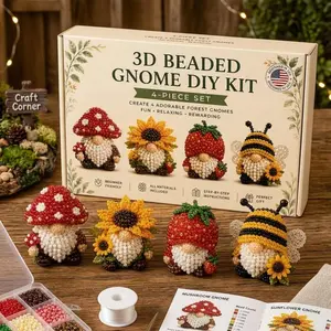 3D Beaded Gnome DIY Kit, Beaded Animal DIY Kit with Colorful Beads and Instructions, Crafting, Creative Craft Kits Gifts for Craft Enthusiasts, Patriotic Independence Day Mini Gnome Ornament Kit for Home Farmhouse Holiday Decoration