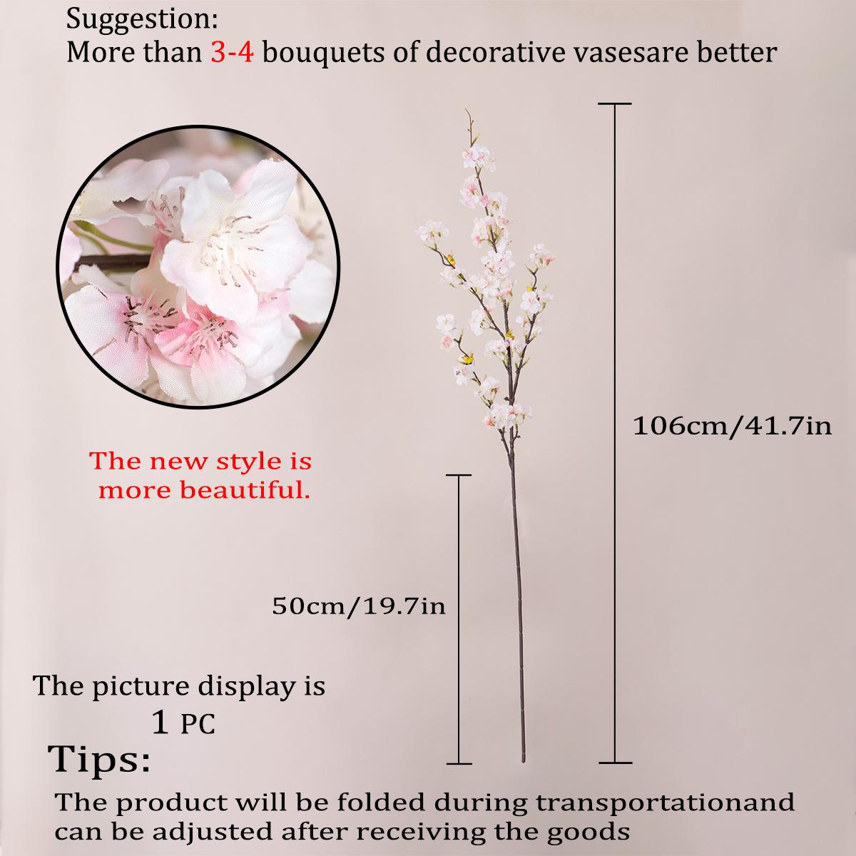 Spring artificial flowers, multi-branched cherry blossom branches, wedding floral arrangements, home decor artificial flowers, hotel decorations, artificial peach blossoms