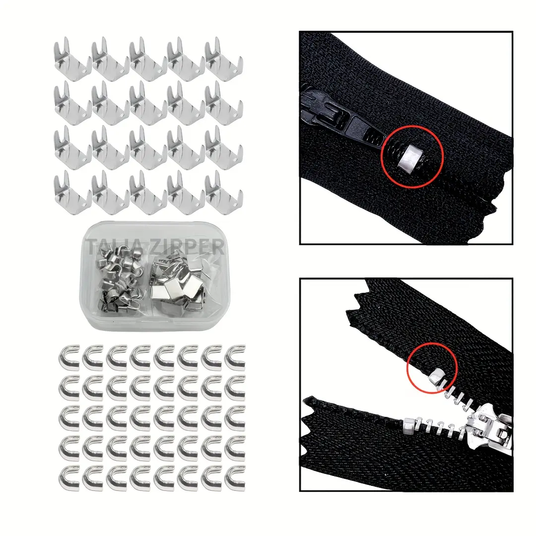 60pcs Zipper Slider Repair Kit with #3 #5 #8 Sizes, Universal Zipper Stop Top & Bottom Fixing Accessories, Suitable for Coats, Bags, Luggage and Jeans