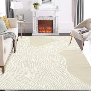 Garvee 5x7 Area Rug for Kitchen Washable Non-Slip Low Pile Baby Room Rugs Modern Striped Entryway Carpet Easy-Clean Stain-Resistant Contemporary Abstract Area Rug for Dining Dorm Home Camel