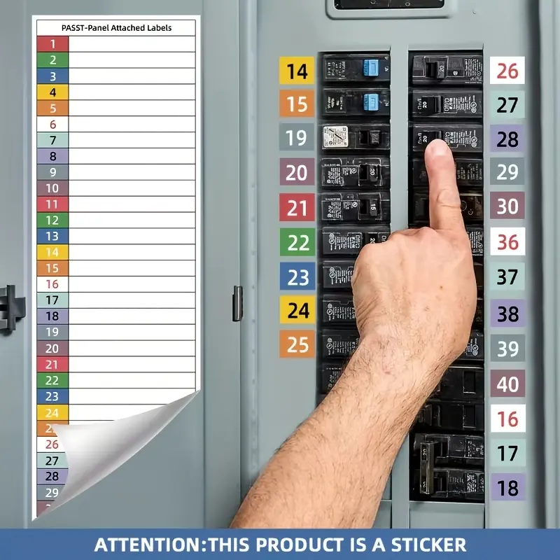 1/5/10 Package Label Stickers, Including 1-40 Switch Numbers and Grounding Maps, in Compliance with NEC/IEC Standards, Suitable for Pasting Electrical Panels, Distribution Boards, Meters, and Circuit Diagrams
