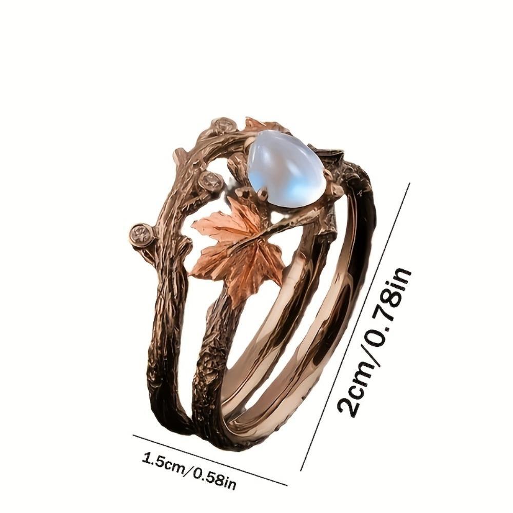 2-Piece Elegant Maple Leaf Statement Ring Set with Blue Stone Rose Golden Plating Vintage Quality Women’s Jewelry for Daily Wear Birthdays Valentine’s Day Christmas
