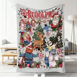 Rudolph the Red - Nosed Reindeer Christmas Blanket Sofa Binging Throw AC Home Blanket Outdoor Picnic Ideal For Christmas Party Decor Winter Family Movie Nights New Year Gathering Decor