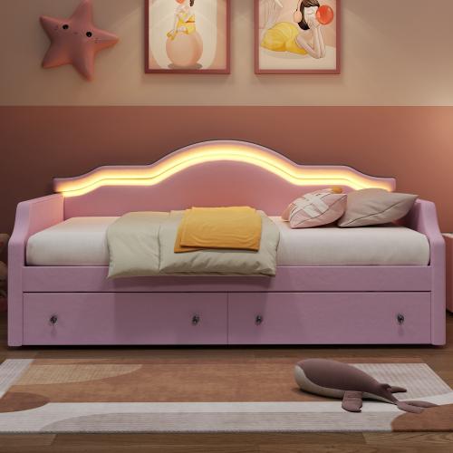 Bellemave Twin/Full Size Upholstered Daybed with LED and 2 Drawers Beige Velvet Modern Cama N7500001852A Wood Frame No Box Spring Required White Headboard Bellemave Twin/Full Size Upholstered Daybed with LED and 2 Drawers Beige Velvet Modern Cama N7500001852A Wood Frame No Box Spring Required White Headboard