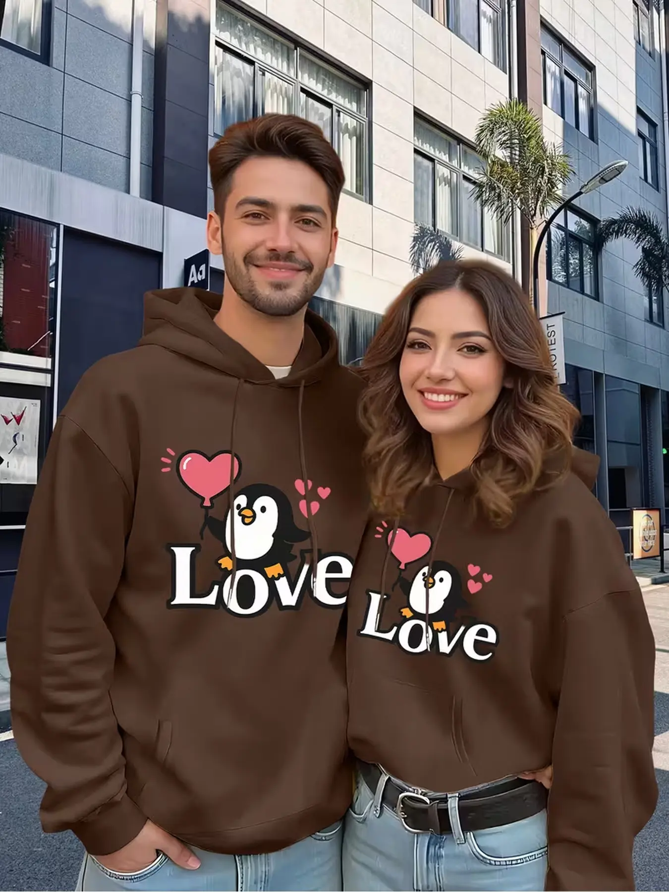 2 Pack Loose Couple Hoodie Pullover With Art Geometric Print & Large Pockets, Daily Outfit For Spring Autumn, Pill Resistant & Machine Washable, Stylish Gift For Your Lover