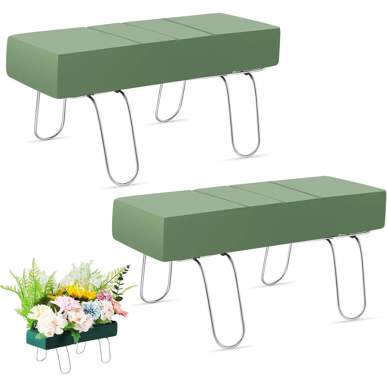 2 Pcs 12 x 11 Inch Galvanized Headstone Flower Saddle, Memorial Day Grave Saddle with Floral Foam for Cemetery Floral Arrangement Holders