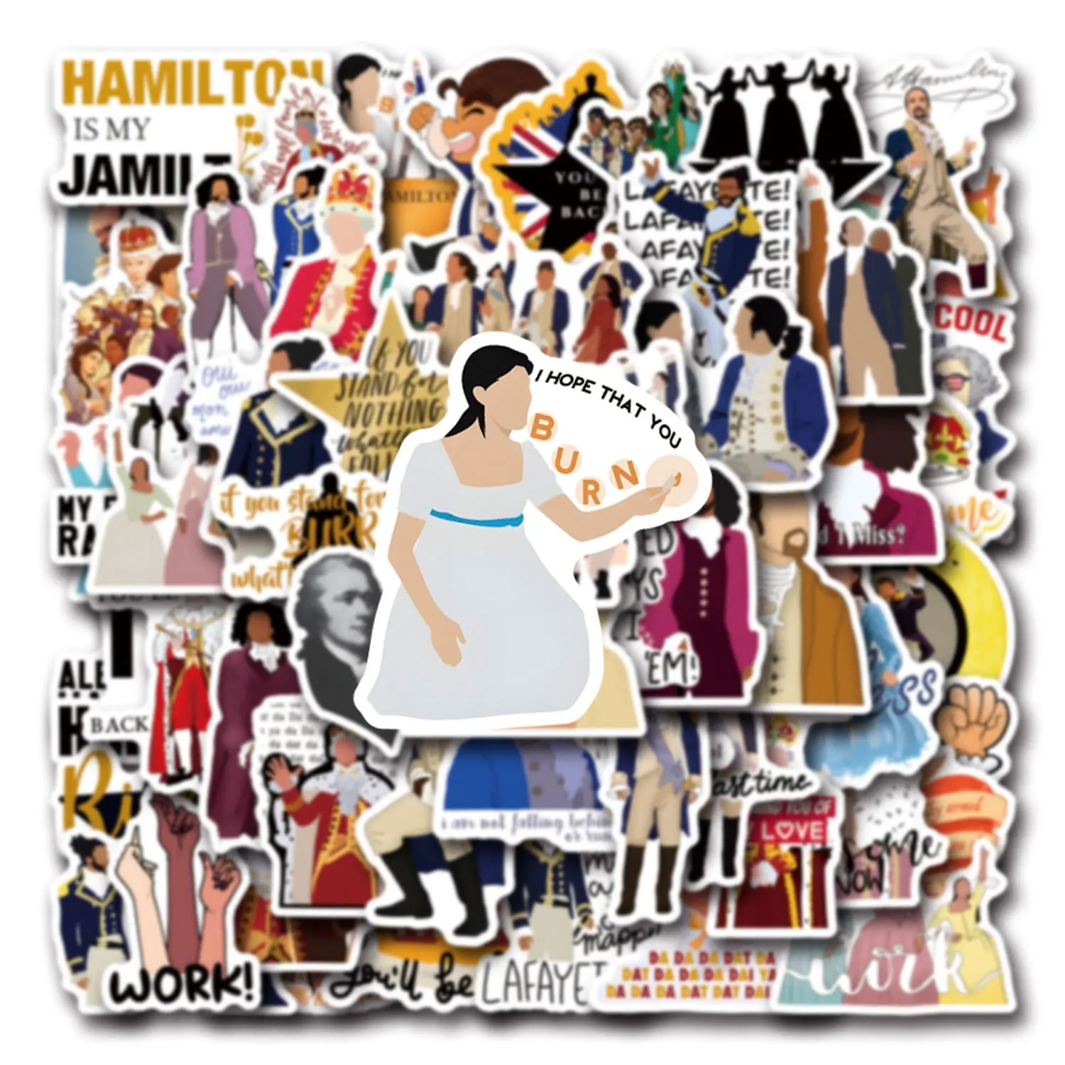 55 Classic Hamilton Musical Graffiti Stickers Decals, Waterproof Stickers for Luggage, Water Bottle, Car, Phone Case, Fun and Durable Decorations, Decal For Cars, Car Decorative Sticker