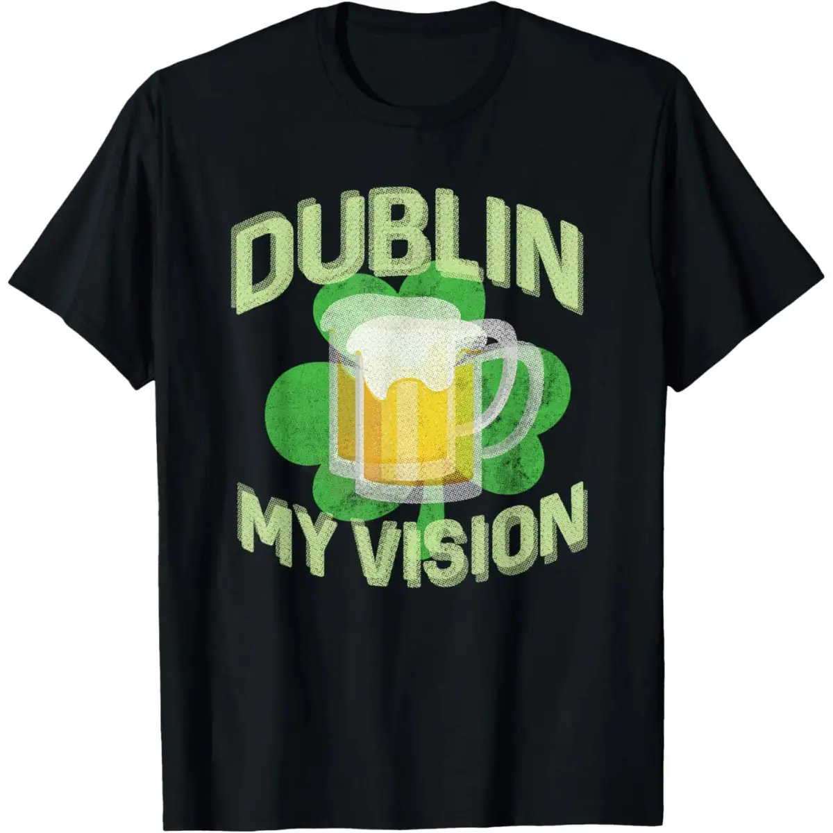 Men's Short-Sleeve Round Neck Casual Sports Cotton Graphic T-Shirt - Dublin My Vision Funny St. Patrick's Day Beer Drinking Top, Gifts for Men