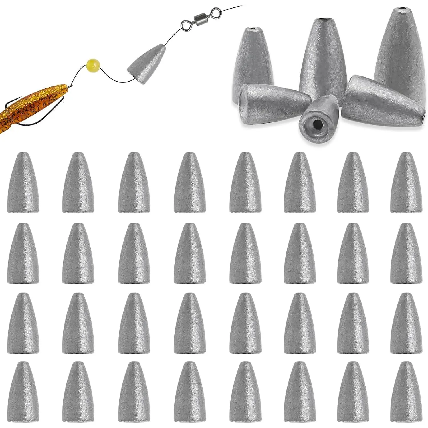 30 count  Weights Fishing Weights Sinkers Worm Weights for Bass Fishing
