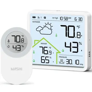 Station Indoor Thermometer,Clock with WWVB & 4.3" Backlit Display, Inside Outside Thermometer, 3-Channel 330ft, Accurate Forecast
