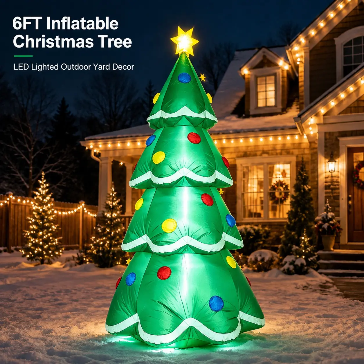 1.8m Inflatable Christmas Tree LED Light Outdoor Decor, Large Festive Ornament, Easy Install, Windproof, Night Glow, Holiday Decoration